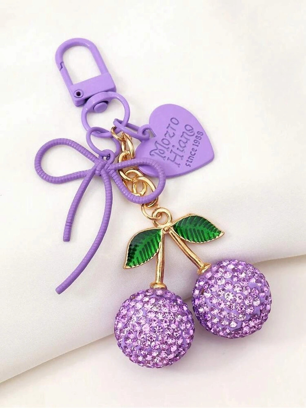 Purple Rhinestone Cherry Keychain and Bag Charm Purple